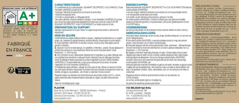 Plastor Huile d'entretien universelle, mat, 1l  - consignes.webp